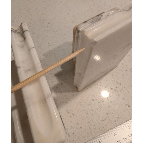 White Marble Bookends Natural Veins Green Base Den library - Picture 9 of 14